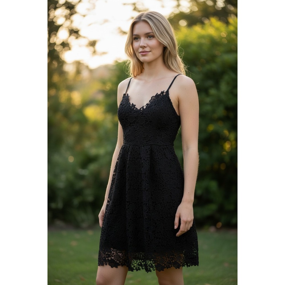 ASTR The Label Black Floral Crochet Lace Dress Womens XS Whimsigoth Cocktail